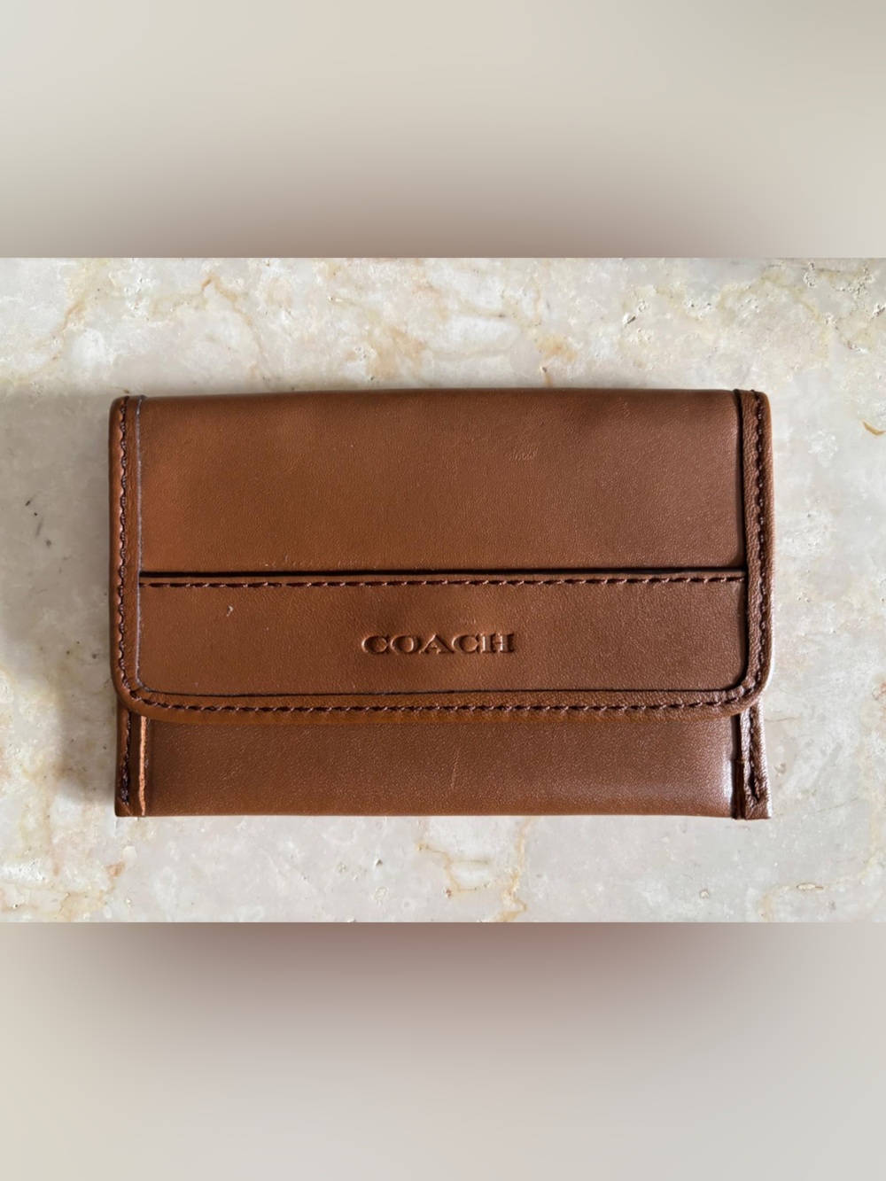 Coach Slim Leather Card Holder in Cognac Brown
